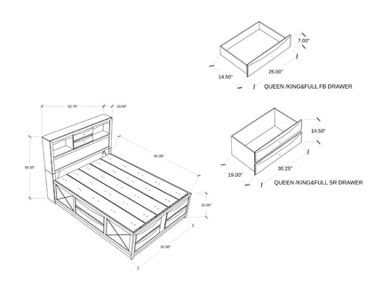 Lucille - 5 Piece Bedroom Set With Storage Drawers And Bookcase Headboard