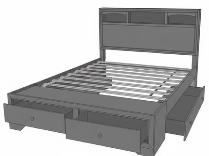 Queen Size Bed With Storage Drawers And Headboard - Brown Mix