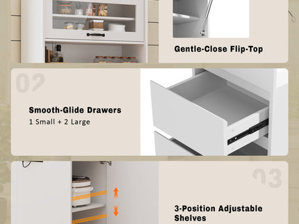 Pantry Cabinet With Hydraulic Flip Top And USB Charging Port