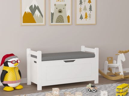 Kids Toy Box Chest Storage Cabinet With Cushion Seat Bench Flip Top Lid Safety Hinge - White