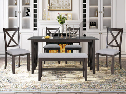 6 Piece Family Dining Room Set, Space Saving Foldable Table And 4 Chairs With Bench