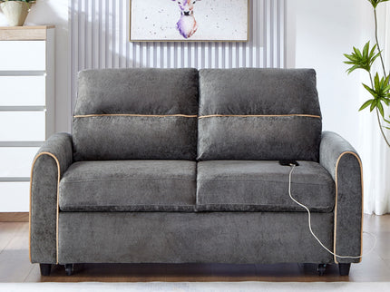 Pull Out Sofa Bed With Adjustable 3 Position Backrest, USB Charging Ports, Side Pockets