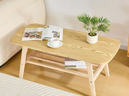 Coffee Table With Double Layer Storage For Living Rooms - Wood