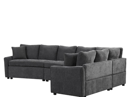 L-Shaped Sofa Convertible Sofa Bed Pull Out Sofa Sleeper With Two Back Pillows, Two USB Ports And Two Power Sockets For Living Room