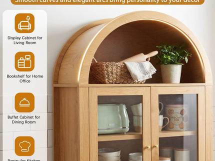 Fluted Tall Arched Pantry Cabinet With Adjustable Shelves