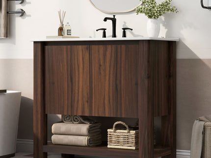 Modern Bathroom Vanity With Rectangle Ceramic Sink, Soft Closing Doors