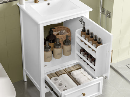 Modern Bathroom Vanity With Sink, Cabinet Storage, Drawer & Adjustable Feet