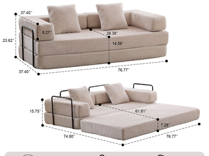Floor Couch, Convertible Floor Sofa Bed With Pillow Back Support Armrest