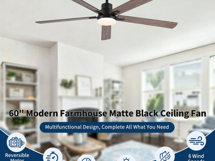 Ceiling Fan With Lights And Remot With Quiet DC Motor, 6 Speeds, Reversible Blades - Black