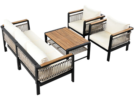 4 Pieces Outdoor Sectional Sofa Set 5 Person Patio Seating Group Outdoor Conversation Set With Cushions And A Coffee Table For Patios