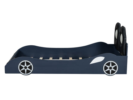 Race Car Shaped Platform Bed With LED And Upholstered Backrest In