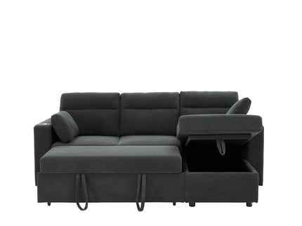 Convertible L - Shaped Sectional Sofa Bed With Storage Chaise, Cup Holders