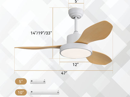 Ceiling Fan With 22W LED Light And Remote Control 6 Speeds Reversible DC Motor For Living Room - White