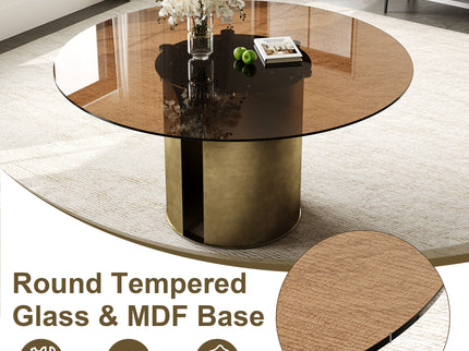Modern Round Dining Table Set With Glass Top And Steel Legs