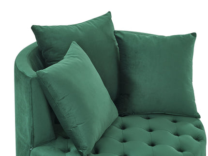Modern Upholstered Swivel Chair With Button Tufted Design And Movable Wheels