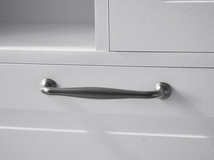Modern Tall Storage Cabinet With Adjustable Shelves, Flip-Out Basket & Enclosed Doors