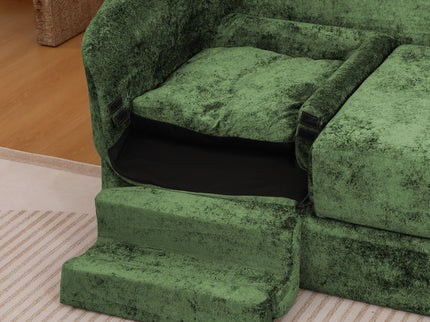 3 Seater Sofa With Built In Pet Bed Nook, Curved Design And 2 Throw Pillows