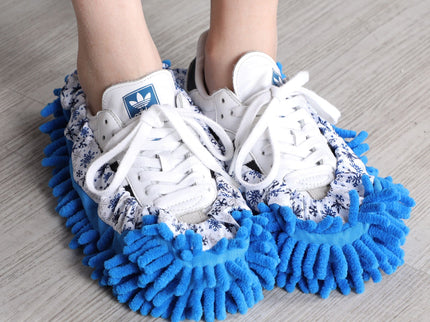 Microfiber Mop Slippers For Floor Cleaning, Machine Washable, 3 Pieces - Blue / Green / Red
