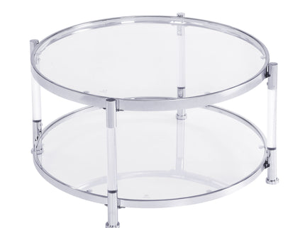 Contemporary Acrylic, Coffee Table, Round Tempered Glass Coffee Table - Chrome / Silver