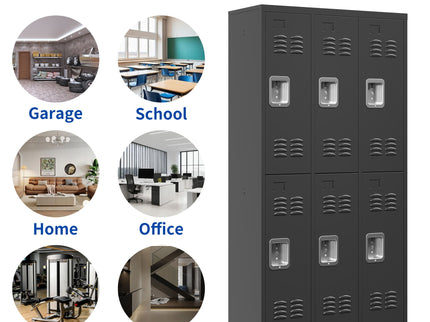 6 Door Lockers With Lock For Secure Storage - Black