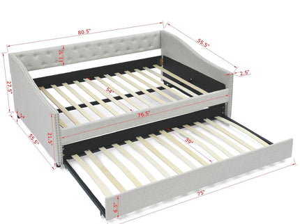 Upholstered Tufted Daybed With Drawers, Waved Arms