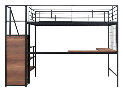 Loft Bed With Desk And Grid, Stylish Frame With Lateral Storage Ladder And Wardrobe