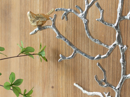 Metal Branch Wall Sculptures With Bird Accents (Set of 2) - Silver Multi