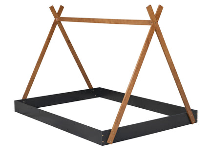 Full Size Tent Floor Bed With Triangle Structure, Low Profile Design - Black / Brown