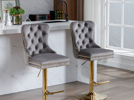 Thick Swivel Barstools Adjusatble Seat Height From 25-33", Modern Upholstered Bar Stools With Backs Comfortable Tufted For Home Pub And Kitchen Island (Set of 2)