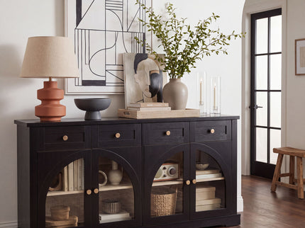 Sideboard Cabinet With 4 Drawers And 4 Arched Glass Doors