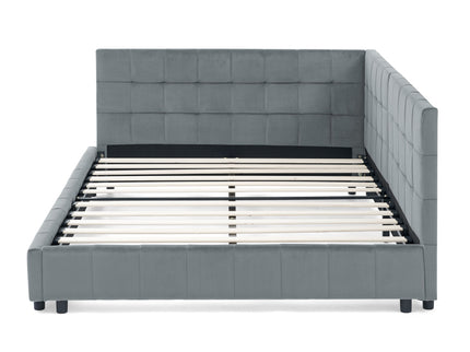 Elegant Storage Upholstered Tufted Bed Frame With Backrest And Armrests