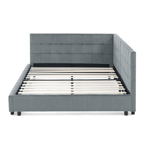 Elegant Storage Upholstered Tufted Bed Frame With Backrest And Armrests