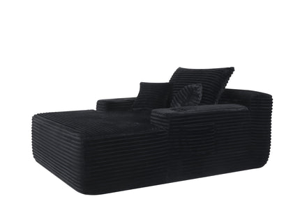 Convertible Chaise Lounge Chair With Wide Armrest & Throw Pillows - Black
