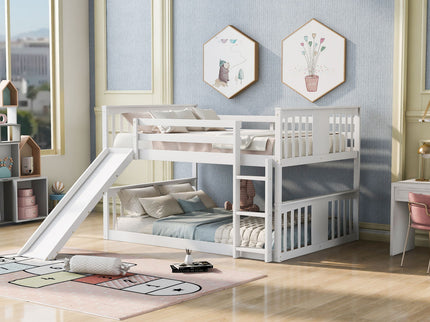 Full Over Full Bunk Bed With Ladder With Slide - White