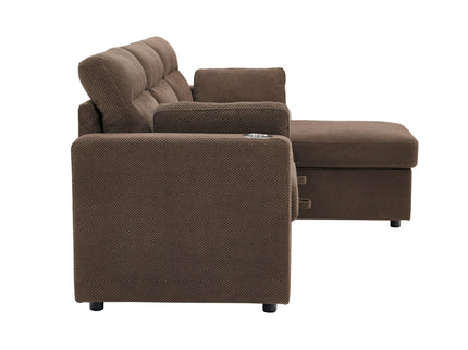 Convertible L - Shaped Sectional Sofa Bed With Storage Chaise, Cup Holders