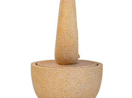 Cement Round Water Fountain With Light And Pump - Beige / Yellow