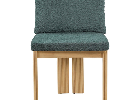5 Piece Indoor Dining Set With Fluted Table Upholstered Chairs - Green / Natural