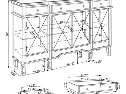 Battista - Mirrored 3 Drawer Wine Cabinet - Silver