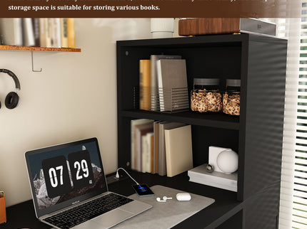 Computer Desk With 4 In 1 Socket & 3 Drawers, 4 Tier Shelves