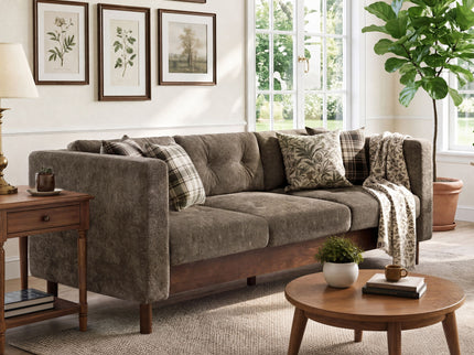 3 Seater Sofa With Square Arms, Tufted Pillow Back For Living Room