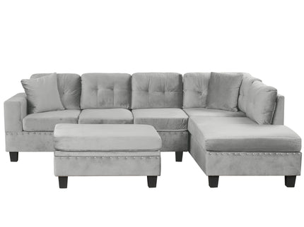 Modern Sectional Sofa With Storage Ottoman, L - Shape Couch With 2 Pillows And Cup Holders