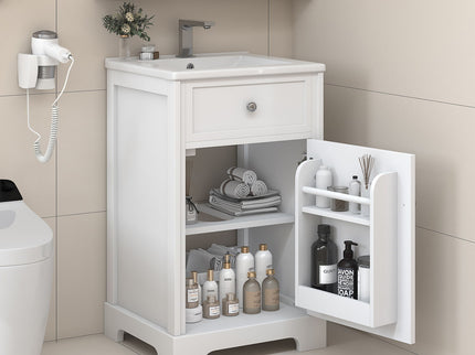 20" Bathroom Vanity With Sink, Soft Closing Cabinet Door, Adjustable Shelf & Storage Rack - White