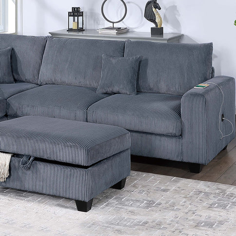 Modern Style Sectional Set With USB Port, Storage Ottoman