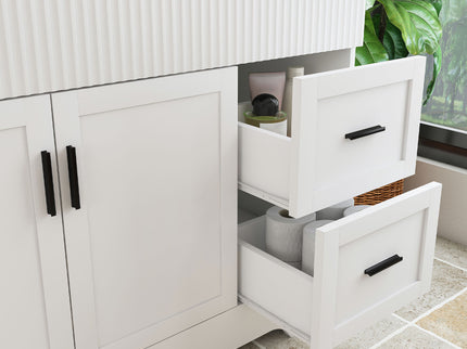 Bathroom Vanity Set, Fluted Cabinet, Soft Close Doors & Drawers, Single Faucet Hole, Sink Included - White