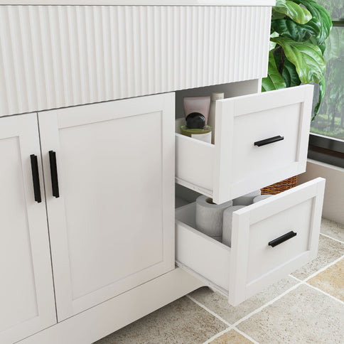 Bathroom Vanity Set, Fluted Cabinet, Soft Close Doors & Drawers, Single Faucet Hole, Sink Included - White