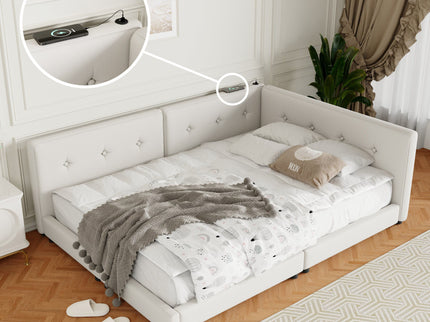 Modern Upholstered Platform Bed With USB Ports And LED Belt