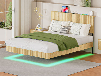 Floating Bedstead With Charging Station And LED Lights