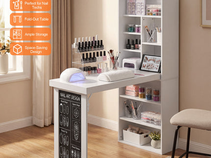 Folding Desk With Storage, Foldable Convertible Writing Table With Blackboard And Shelves For Home Office