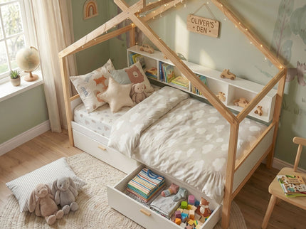 House Bed With Bookshelf Storage