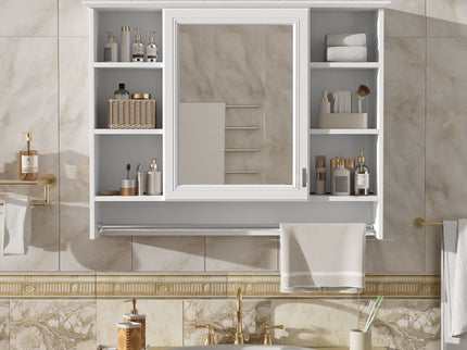 Modern Wall Mounted Mirror Cabinet With Adjustable Shelf, Soft Close Door, And Towel Bar